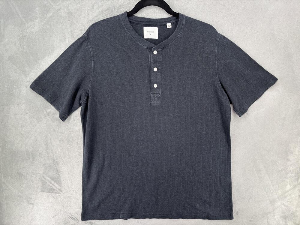 Billy Reid Shirt Mens Large Gray Henley Short Sleeve Button Jersey Tee
